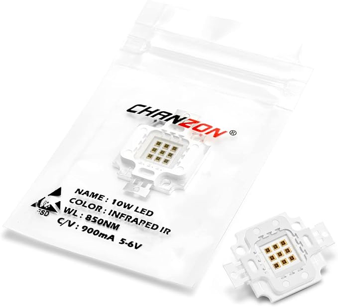 CHANZON High Power Led Chip 10W Infrared IR 850nm | (900mA / DC 5V - 6V / 10 Watt) SMD COB Light Emitter Diode Components Night Vision Bulb Lamp Beads for DIY Lighting