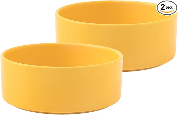 Ceramic Set of 2 Dog and Cat Bowls - Classic Food & Water Bowl for Kitty, Cats and Toy Breed Dogs, Dog Dishes, Food Grade Pet Bowl, Dishwasher & Microwave Safe (5.1'', 2 * 16OZ, Yellow)