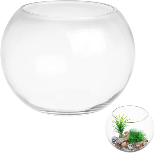 GANAZONO Glass Round Fish Tank 7.87X7.87X6.29 Inch Clear Small Fish Bowl Desktop Aquarium for Goldfish Home Office Wedding Decoration and Hydroponic Vase