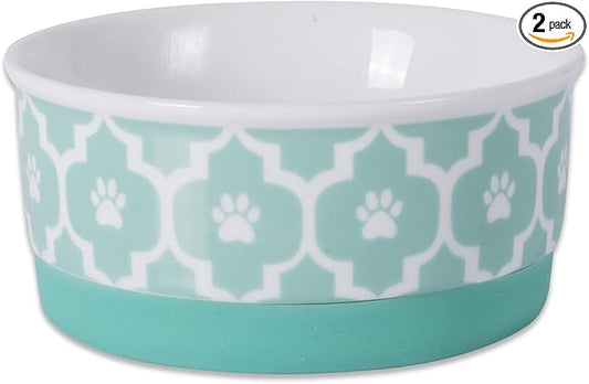 Bone Dry Lattice Collection Pet Bowl & Canister, Single Dish, Small 4.25x2", Aqua