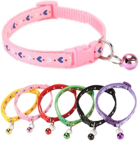 XXS Dog Collar with Bell,Soft Nylon Identification Pink Cat Collar Girl Puppy Collar with Bells Adjustable Buckle for XXS Xs Tiny Little Pet Female Dogs,Neck 7.5-12.5 Inch