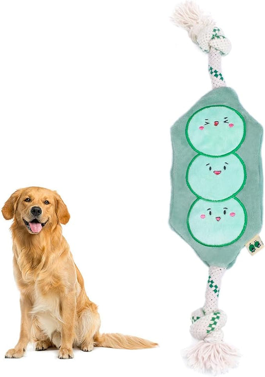 Green Sheep Interactive Plush Dog Toy, No Stuffing Squeaky Toy with Recycled Cotton Rope for Medium to Large Dogs,Pea