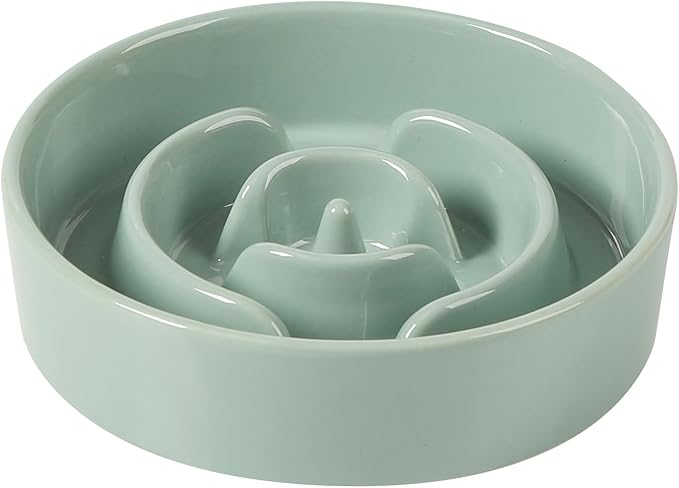 Havniva Ceramic 0.9 Cup Dog Bowl Slow Feeder for Small Dog, 6.1inch Pet Puzzle Slow Feeder, Stop Bloat, Preventing Choking(1 Bowl-Light Green)