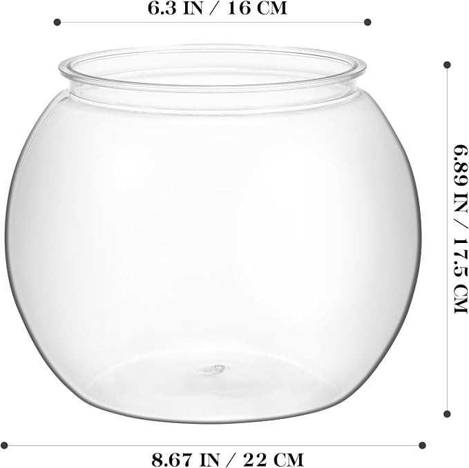 Plastic Clear Fish Bowl, Round Goldfish Betta Fish Tank, Desktop Bubble Bowl Plant Vase Pot for Fish Aquarium, Home Wedding Holiday Party Decor (1 Gallon, 8.6"x6.3") (Pack of 2)