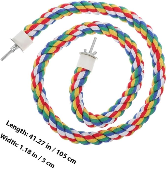 iplusmile 44 Inch Bird Perch, Cotton Rope Bird Toy for Large Parrots, African Greys, Cockatiels, Bendable Climbing Rope Perches for Cage Toy, 1.18" Extra Thick