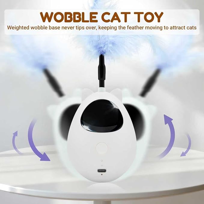 Cat Toy, Cat Toys for Indoor Cats, Cat Laser with 3 Speed Modes and 3 Adjustable Rotation Ranges, Feather Interactive Wobble Toy for Bored Indoor Adult Cats and Kittens