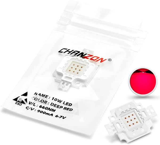 CHANZON High Power Led Chip 10W Deep Red Plant Grow Light 650nm - 660nm | (Input 900mA / DC 6V - 7V / 10 Watt) SMD COB Emitter Diode Components Bead for DIY Hydroponic/Flower Growing Lamps