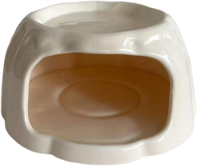 Hamster House Ceramic Hideout Small Animal Food Bowl Pudding Shaped Decorative Habitat Suitable for Hamster Cage Pet Gift Home Decoration, Light Orange