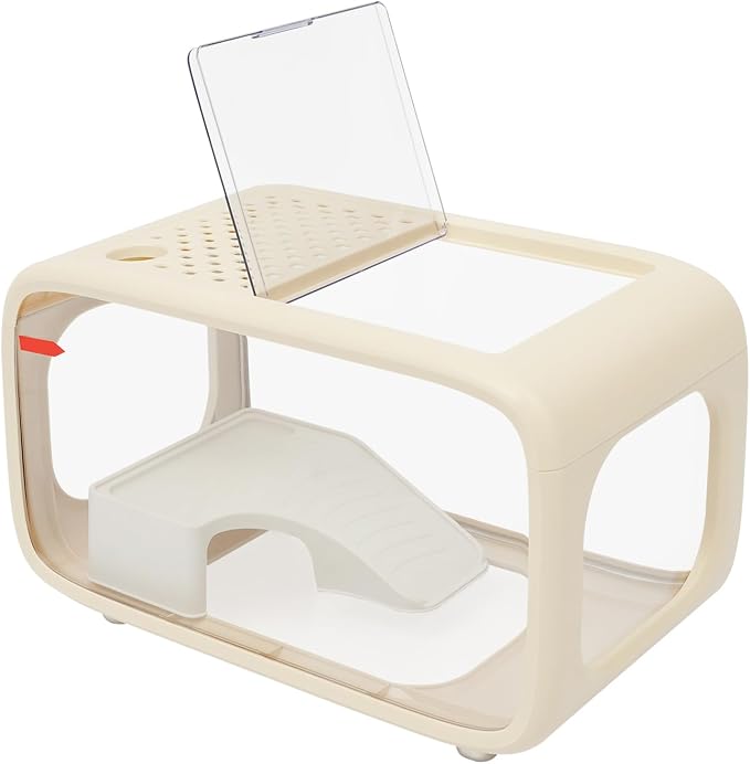 3.17-Gallon Cube Fish Tank, Modern Desktop Brown Fish Bowl with Feeding Hole, Compact Aquarium for Betta, Shrimp, Guppy, Goldfish, Home Office Desk Decor (White)