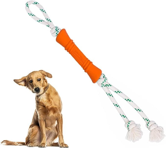 Green Sheep Tug & Enrichment Dog Toy, Interactive Rope Bone Toy with Removable Cotton Rope, Treat Dispensing Natural Rubber Dental Chew Toy for Medium and Large Dogs, Orange