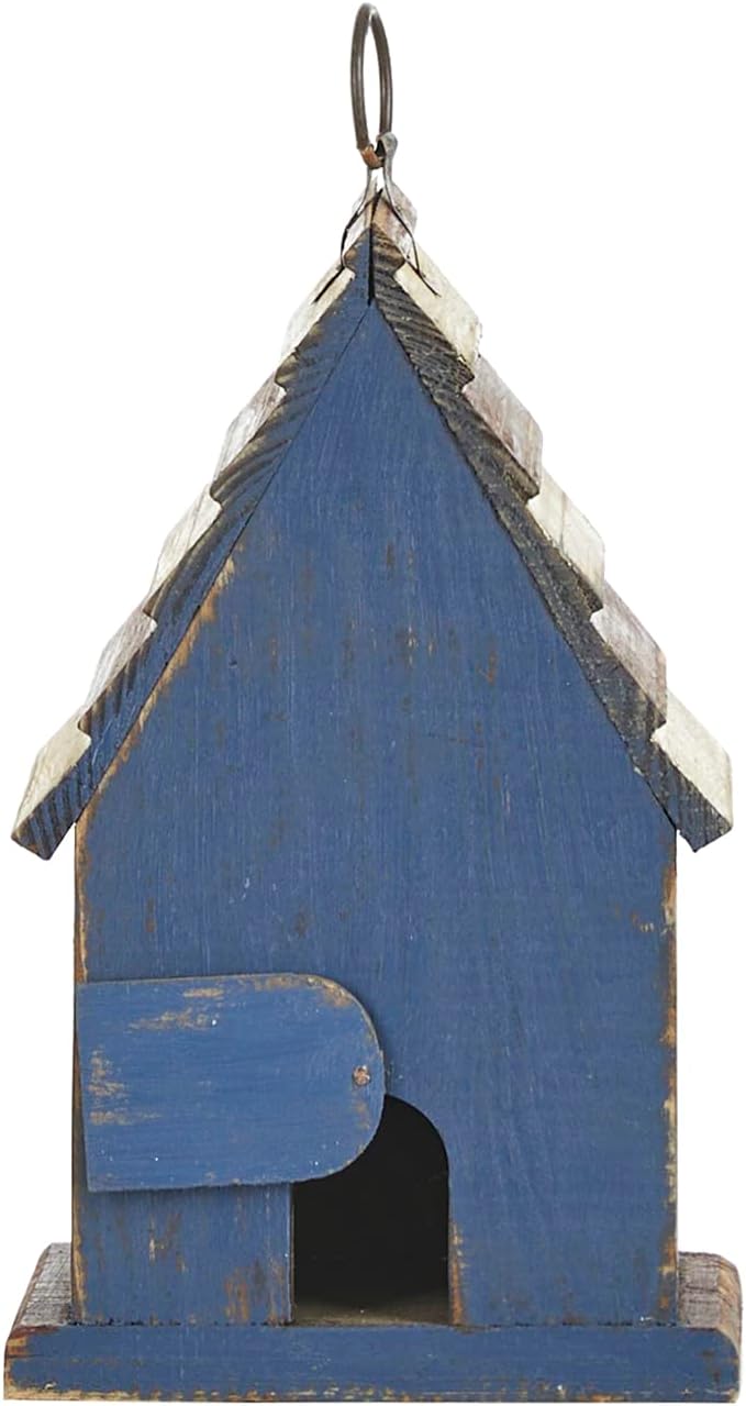 Glitzhome Birdhouses for Outdoors, 9" H Patriotic Hanging Bird House Distressed Solid Wood Cottage Design with 3D Star, Garden Birdhouse for Bluebird Hummingbird Wren Finch Cardinals Cedar