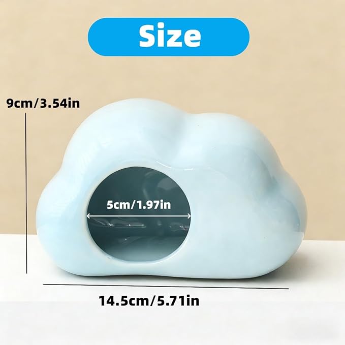 Cloud-Shaped Ceramic Hamster Hideout Cool Summer Cute Guinea Pig Bed House for Dwarf Hamsters, Mices, Gerbils (Blue,L)
