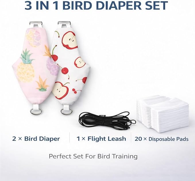 2PCS Pigeon Diaper Harness Kit with Disposable Pads and Flight Training Leash, Reusable Pigeon Pants Harness for Indoor Use, Adjustable Bird Harness for Pigeon Training (XL)