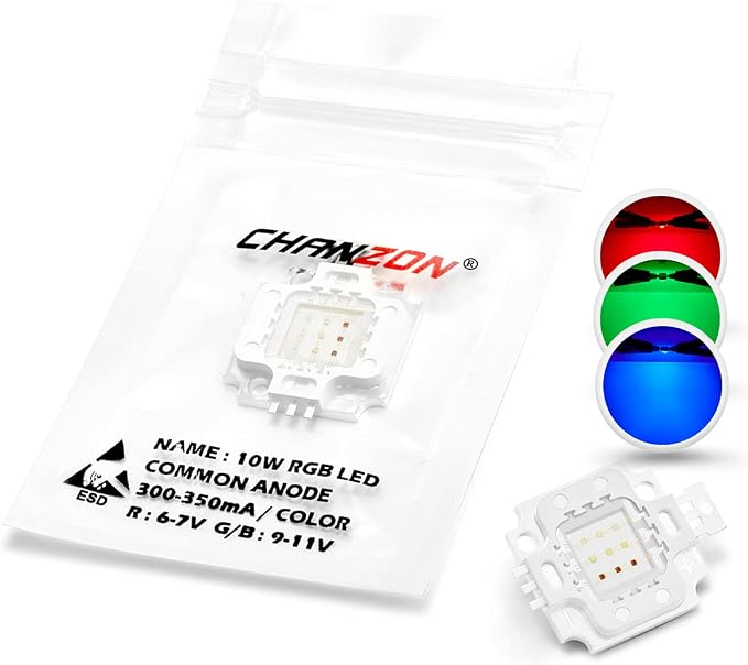CHANZON High Power Led Chip 10W RGB Common Anode | (300mA - 350mA for Each Color) Multicolor Super Bright Intensity SMD COB Light Emitter Component Diode Bulb Bead DIY Lighting