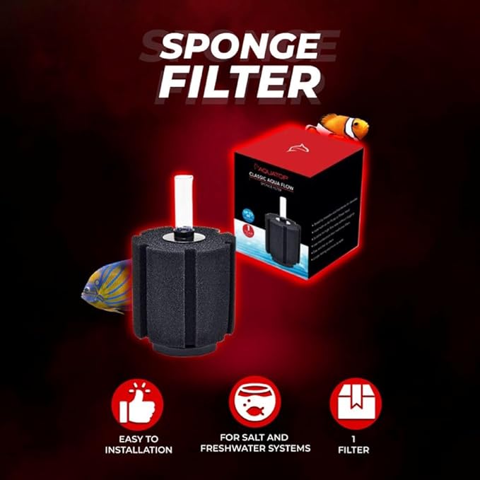Aquatop Internal Sponge Filter – Mechanical & Biological Filtration – Compatible with Air Pumps or Powerheads – Up to 60 Gallons – CAF-60