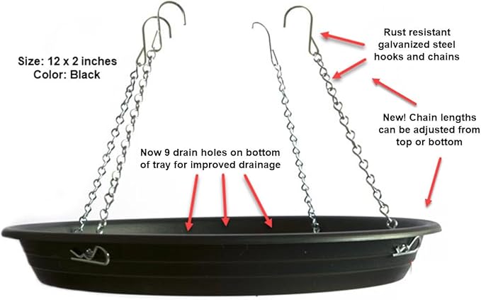 Bird Seed Catcher Tray and Platform Feeder with Adjustable Length Chains (12.5" Wide Black)