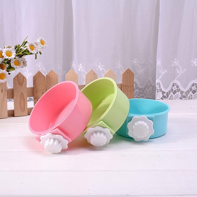 Crate Dog Bowl,Removable Stainless Steel Water Food Feeder Bowls Crate Coop Cup,Pet Cage Bowls with Bolt Holder for Cat, Puppy, Birds, Rats, Rabbits Small Animals ((Blue+Green+Pink) Round, Samll)