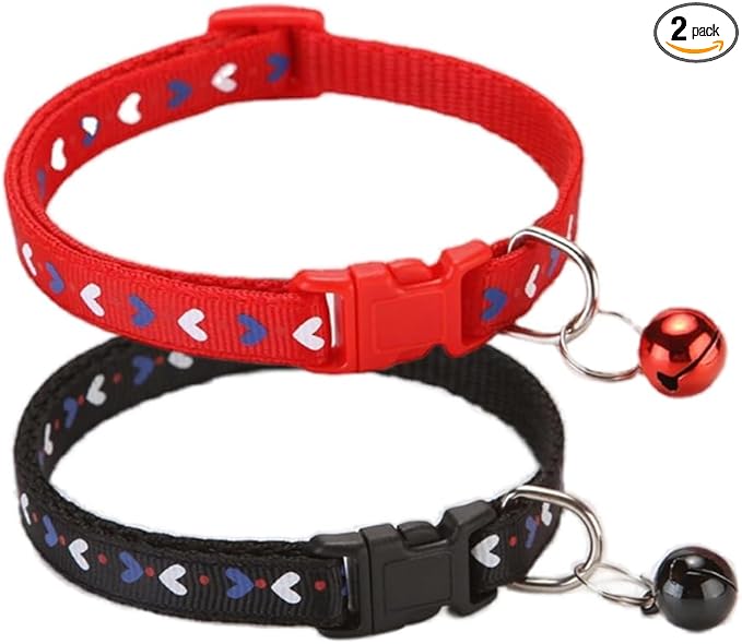 Puppy Collar with Bell, 2-Pack Basic Cat Collars with Bells Xs Dog Collar for XXS Xs Small Tiny Pet Dogs Female Kitten Girls Animal, Neck 7-12 Inch