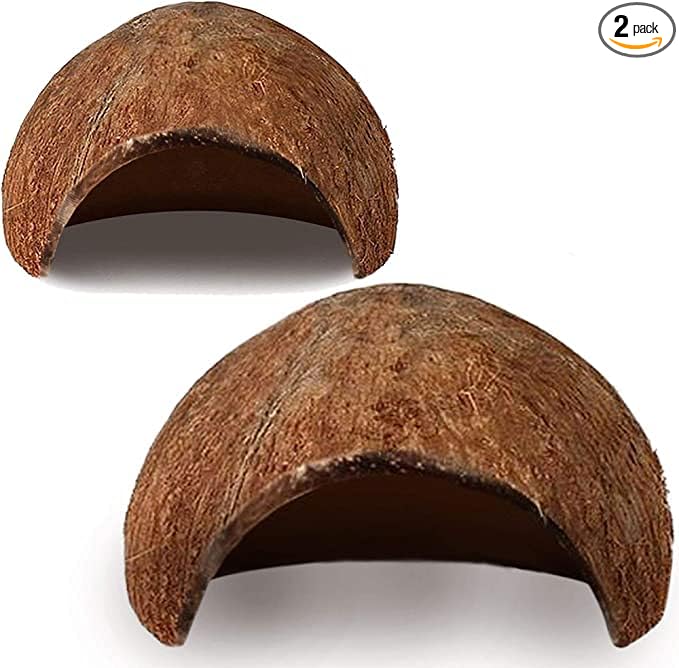 SunGrow Betta Fish Caves, Habitat Made from Coconut Shell, Soft-Textured Smooth Edged Spacious Hideout for Resting and Breeding, 2 Pcs