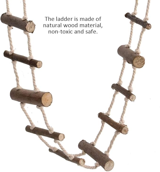 Pet Hamster Climbing Ladder, Parrot Nature Wood Long Climbing Ladders Squirrel Suspension Rope Bridge for Squirrel Hamster Totoro Sugar Gliders