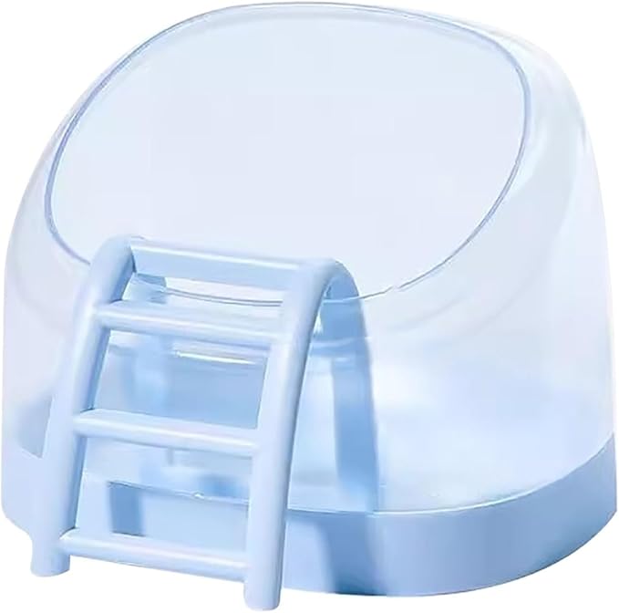 Hamster Sand Bath Container with Climbing Ladder - Panoramic Transparent Chinchilla Dust Bath House Splash-Proof Bathing Hamster Litter Box(Blue)