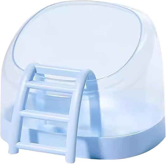 Hamster Sand Bath Container with Climbing Ladder - Panoramic Transparent Chinchilla Dust Bath House Splash-Proof Bathing Hamster Litter Box(Blue)