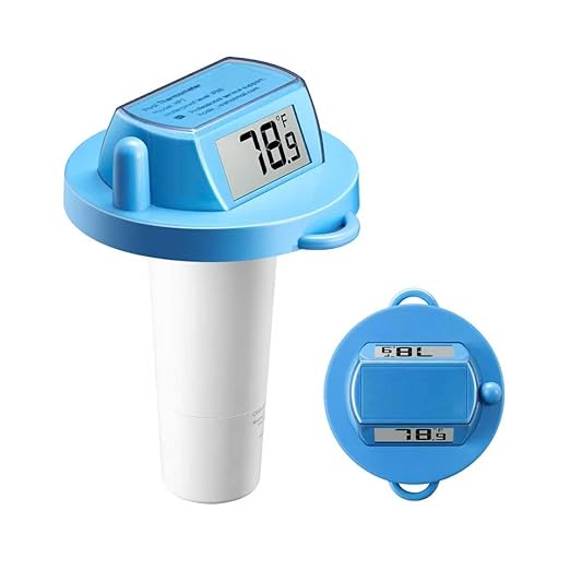Pool Thermometer Floating, Digital Swimming Pool Thermometer, IPX8 Waterproof with Double Sided Display for Pond, Hot Tub, Aquarium (Light Blue, Battery Powered)