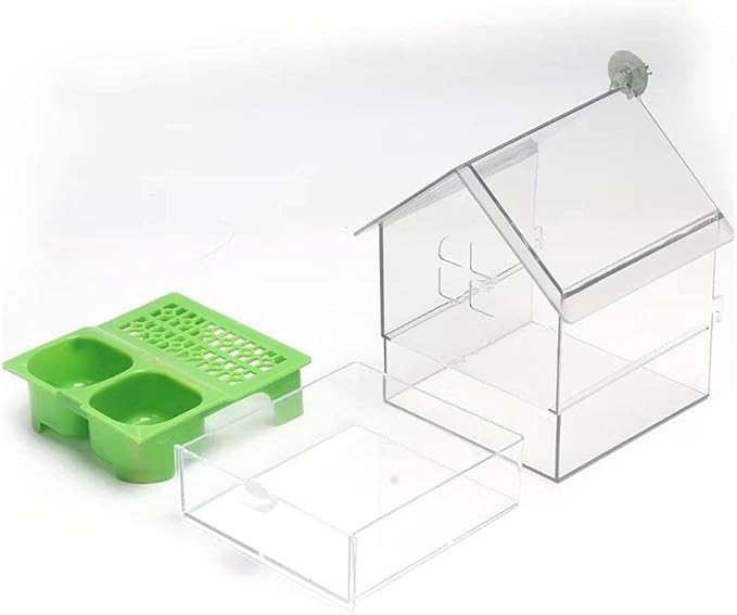 Pull-Out External Parrot Feeder, Hanging Wild Bird Seed with Squirrel Proof Tray, Acrylic Transparent Bird Bath Tub, Easy to Refill and Clean, Food Dispenser for Balcony Garden Fence (White)