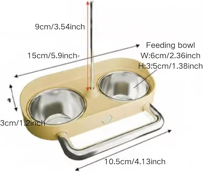 Bird Feeder Birds Bowls Stainless Steel Dishes Coop Cups with Fruit Skewer, Parrot Feeding Dish Cups Food Water Bowls with Bird Food Holder for Budgies Lovebirds (Yellow,Square)