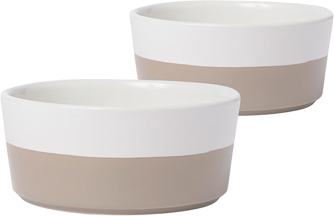 Set of 2 Waggo Dipper Ceramic Dog Bowls Heavyweight Pet Food and Water Bowls Non Slip Stoneware Dishwasher Safe (Large, Vintage Grey)