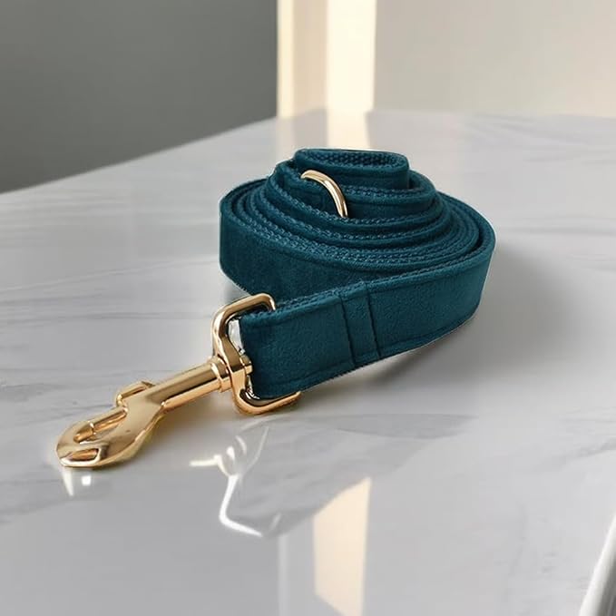 Love Dream Velvet Dog Collar and Leash Set, Soft & Comfy Adjustable Dog Leash and Collar with Heavy Duty Metal Buckle for Small Medium Large Dogs Training & Walking (Large, Peacock Green)