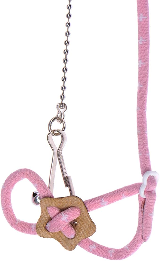Adjustable Leash Harness with Bell for Rat Mouse Squirrel Guinea Pig Walking Training (Pink)