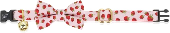 Ultra Joys Breakaway Cat Collar Kitten Collar with Bell, Bowtie & Bandana - Strawberry Small