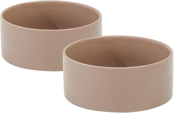 Havniva Ceramic 5.1inch Set of 2 Dog and Cat Bowls, 2pcs Anti-Slip Food and Water Feeder Dishes for Puppies, Kitties, Cats(2 Bowls, Brown Coffee)