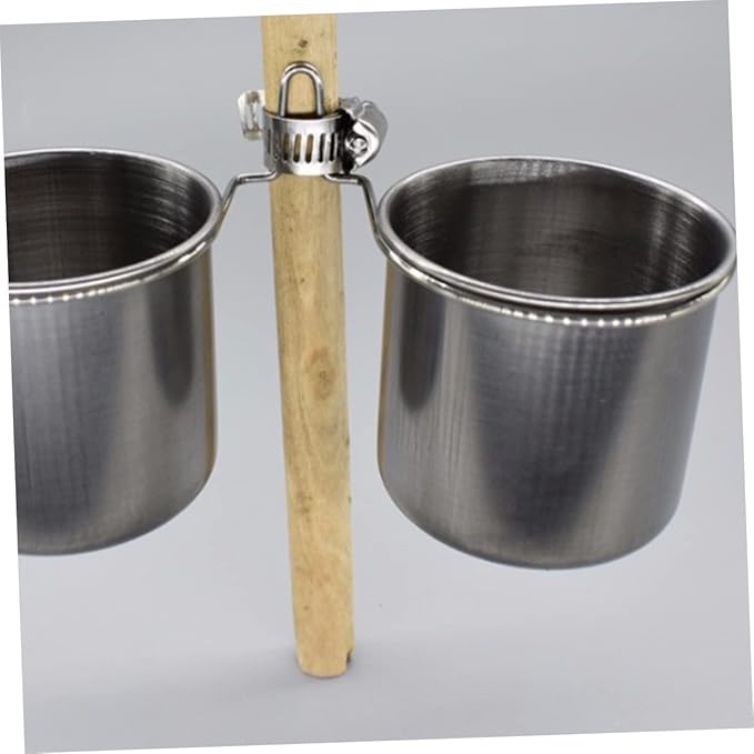 BESPORTBLE 1set Stainless Steel Parrot Feeder Cup Clamp Hanging Food Water Bowl for Birds Easy to Clean Accessory for Birdcage Feeding