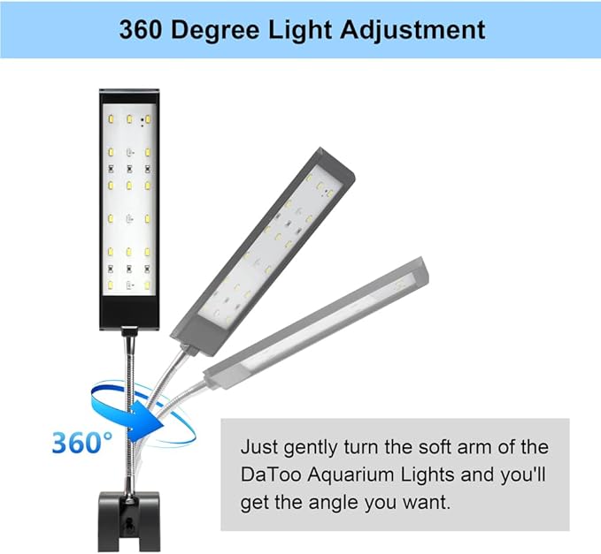 DaToo Aquarium Light Small LED Clip Light for Fish Tank 7W, 1 Yr Warranty