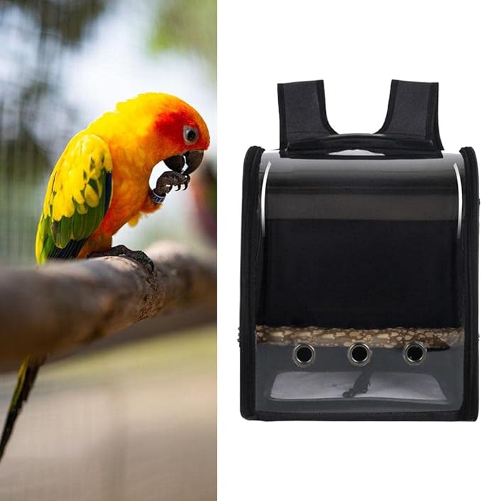Bird Bag Backpack Cage Pet Parrot Visible Window Approved Shoulder Strap Large Space Portable Carry Bag for Conures Hiking Black