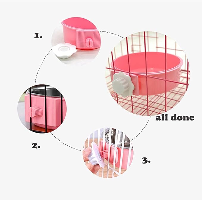 Crate Dog Bowl,Removable Stainless Steel Water Food Feeder Bowls Crate Coop Cup,Pet Cage Bowls with Bolt Holder for Cat, Puppy, Birds, Rats, Rabbits Small Animals ((Blue+Pink) Round, Large)