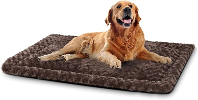 Washable Dog Bed Mat Crate Pad Soft Fluffy Pet Kennel Beds Dog Sleeping Mattress for Large Jumbo Medium Small Dogs, 42 x 28 Inch, Brown