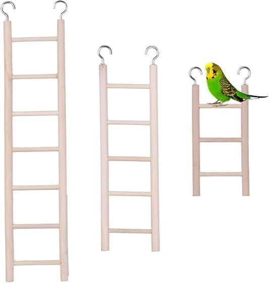 JOPE 3 Sizes Wooden Bird Ladder for Cage, Bird Parrot Step Ladders Toys, Cage Hanging Pet Cage Ladders Climbing Ladder for Parakeets, Parrots, Cockatoo, Lovebirds