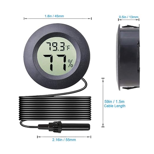 2-Pack Mini Digital Round Hygrometer Thermometer Gauge with Probe | Indoor Outdoor LCD Display Temperature Humidity Meter for Incubator Reptile Plant Terrarium Guitar Case