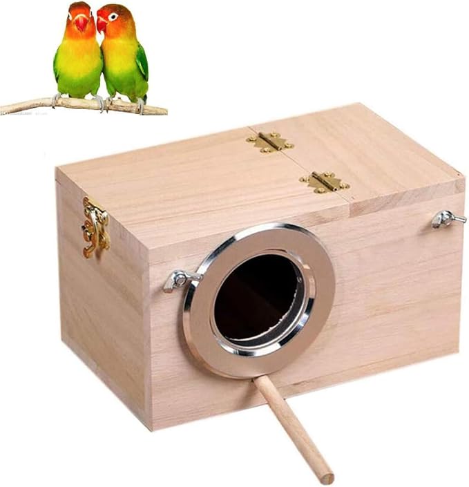 Bird Nest Breeding Box Cage Wood House for Finch Lovebirds Cockatiel Budgie Conure Parrot (M-9.8 X 5.1 X 5.3IN)