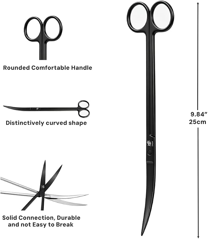 LINLAN 9.8-Inch Aquarium Aquascaping Tool Kit, Fully Rounded Edges Curved Scissors and Tweezers, Carbonized Anti-Rust, for Aquatic Plant Planting, Layering Shaping & Daily Maintenance