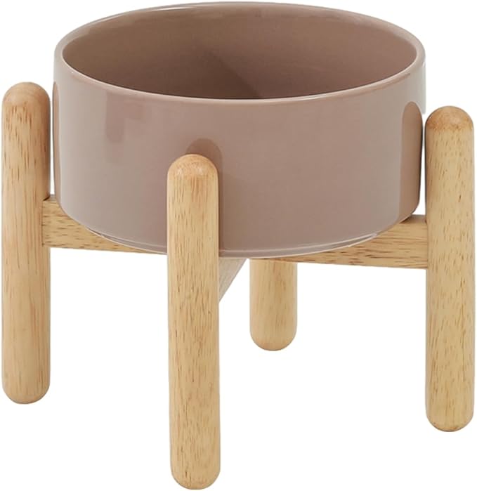Havniva Ceramic 6.1inch Raised Dog Bowl with Stand for Small and Medium Dog Dish Pet Food and Water Bowl (Single Bowl with Stand - Brown Coffee)