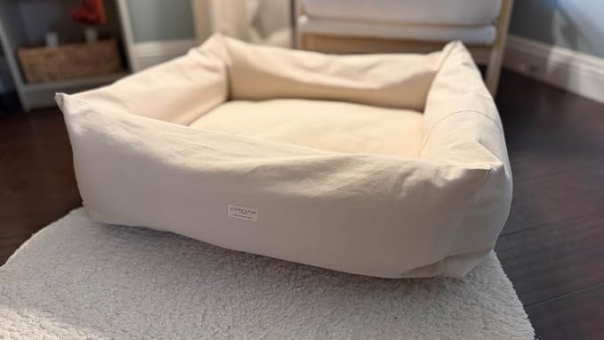 Rectangular Natural Cotton Canvas Dog Bed with Raw Cotton Insert – Eco Friendly Pet Bed with Removable Washable Cover, Breathable Cushion for Dogs & Cats (Natural, XXX Large 53" × 40" × 8")