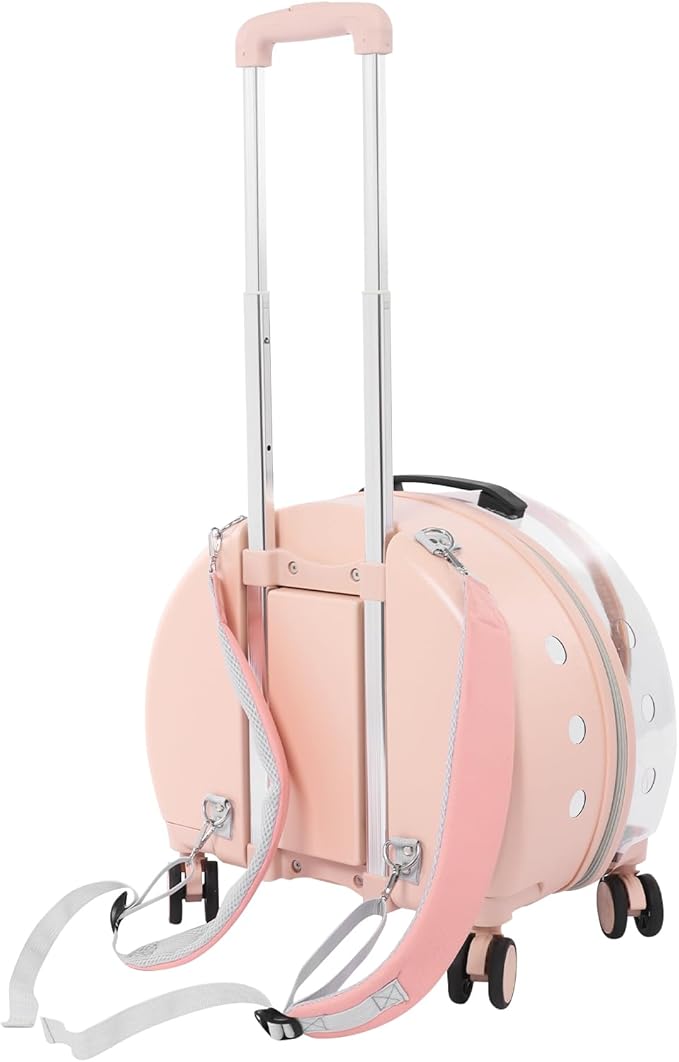 Cat Backpack Carrier, Transparent & Breathable Cat Carrier with Wheels, Large Space Bubble Pet Backpack for Kitty Dog Bunny Up to 20lbs, Multiple Carrying Options, Perfect for Traveling/Taking a Walk