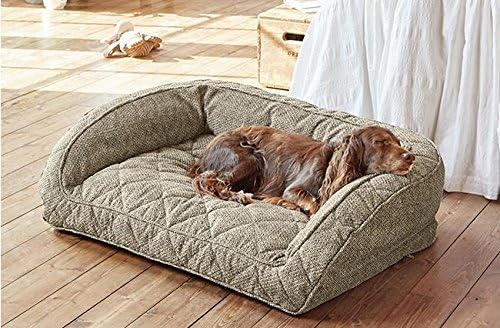 Orvis Comfort Fill-Eco Couch Dog Bed – Plush Three-Sided Bolster with Comfort Fill-Eco Cushion, Quilted Cover, Zip-Off & Machine Washable, Charcoal Chevron - Large