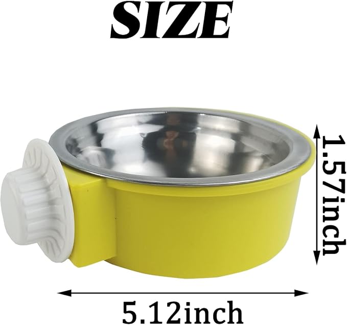 NSBELL 4PCS Crate Dog Bowl, Plastic Bowl & Stainless Steel Bowl Removable Hanging Food & Water Feeder 2-in-1 Cage Bowl Coop Cup for Cat, Dog, Birds with 4 Pet Food Spoons