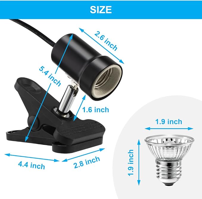 DaToo Reptile Heat Lamp Rotatable Turtle Heating Light with 50W UVA UVB Heat Bulb Simulated Sunlight Basking Spot Lamp with Clamp for Reptiles Lizard Amphibian Bearded Dragon Snake