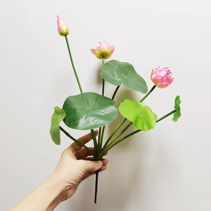 17" Artificial Flower Water Lily,Water Lily Plants for Ponds Small,Silk Flowers Plastic Flowers Lotus for Fish Tank Decoration Home Garden Wedding Arrangement Decor (3, Pink)